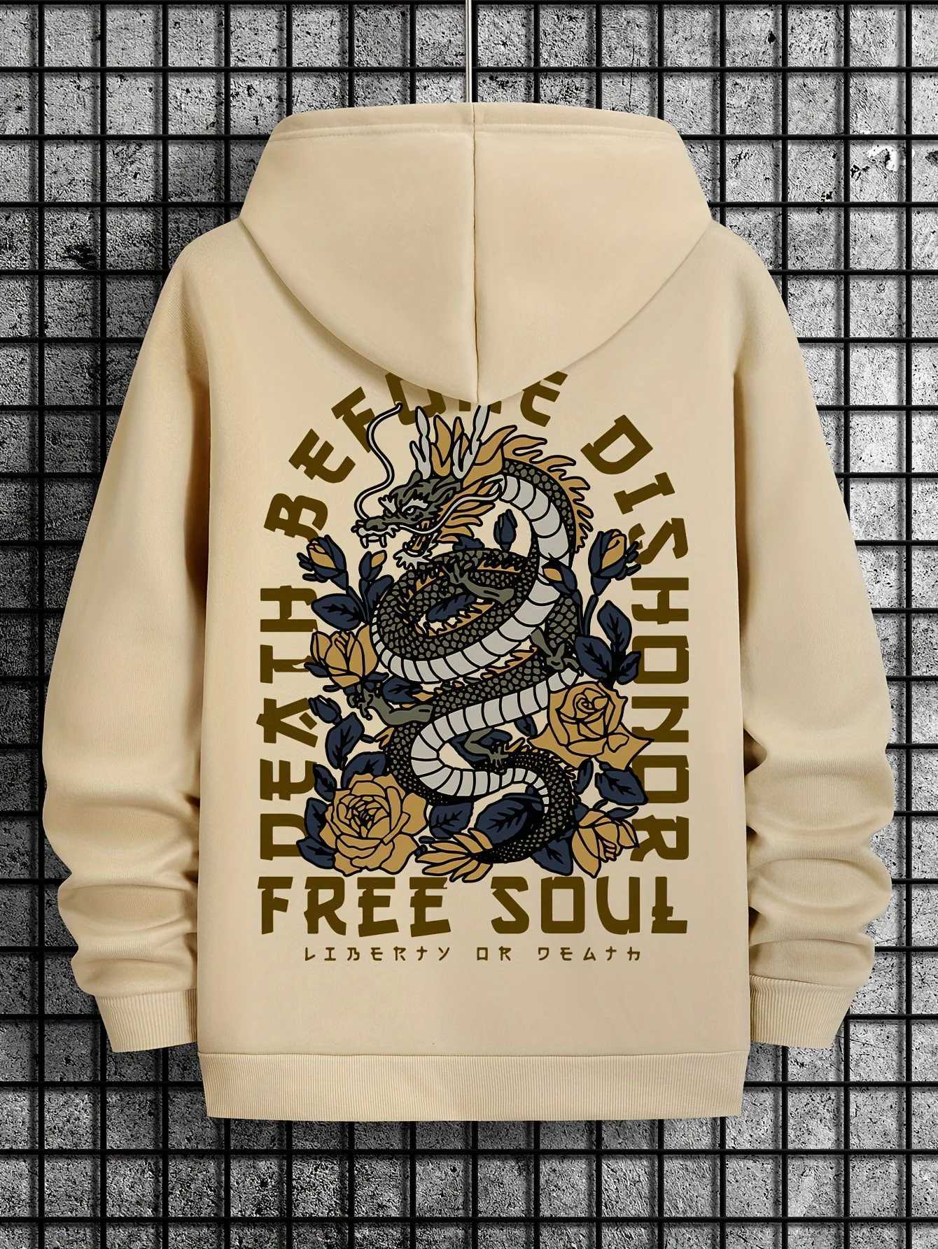 Mens Fashion Back Dragon Pattern Printed Casual Pullover Sweatshirt 2024 Hot Selling Loose Fleece Hoodie Long Sleeve S-3XLXJ2500118