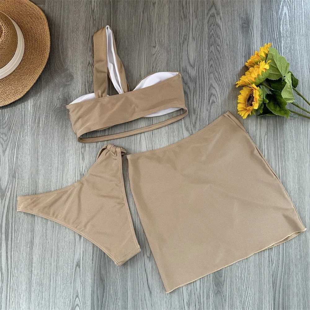 3 Piece Bikini Women Swimsuits 2024 Fe Swimwear Beachwear Swimming Suit Bathing Suit Bikini Set One Shoulder BiquiniXJ250120