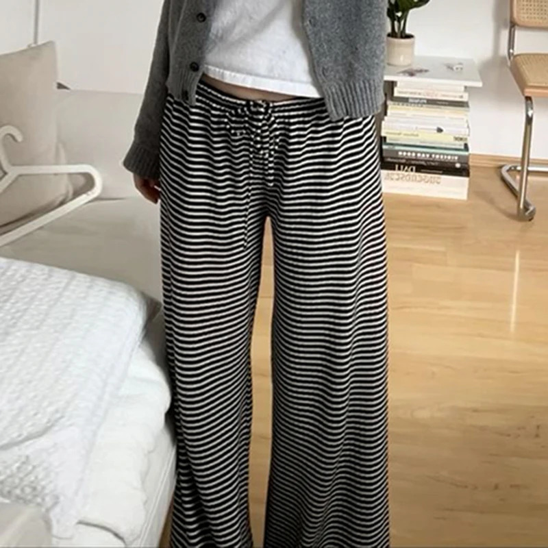 Rapcopter y2k Striped Trousers Women Vintage Casual Streetwear Shirring Baggy Harajuku Sweatpants Homewear Korean Pants 90s 250122
