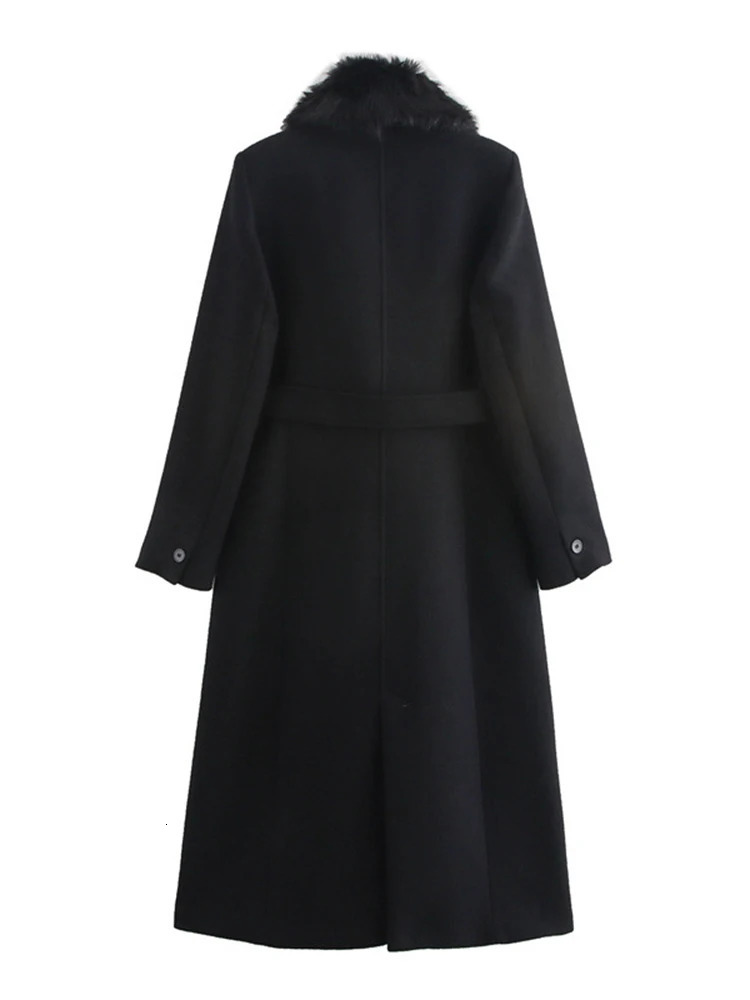 EAM Camel Big Size Elegant Woolen Coat Fur Collar Long Sleeve Laceup Women Jacket Fashion Autumn Winter 2024 30A2707 250113