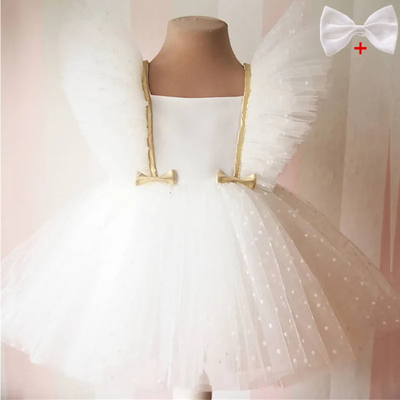 Ruffles Polka Dots Baby Girl Dresses for 1-5Y Toddler Kids Birthday Wedding Party Princess Dress Infant White Baptism Vestidos 250120