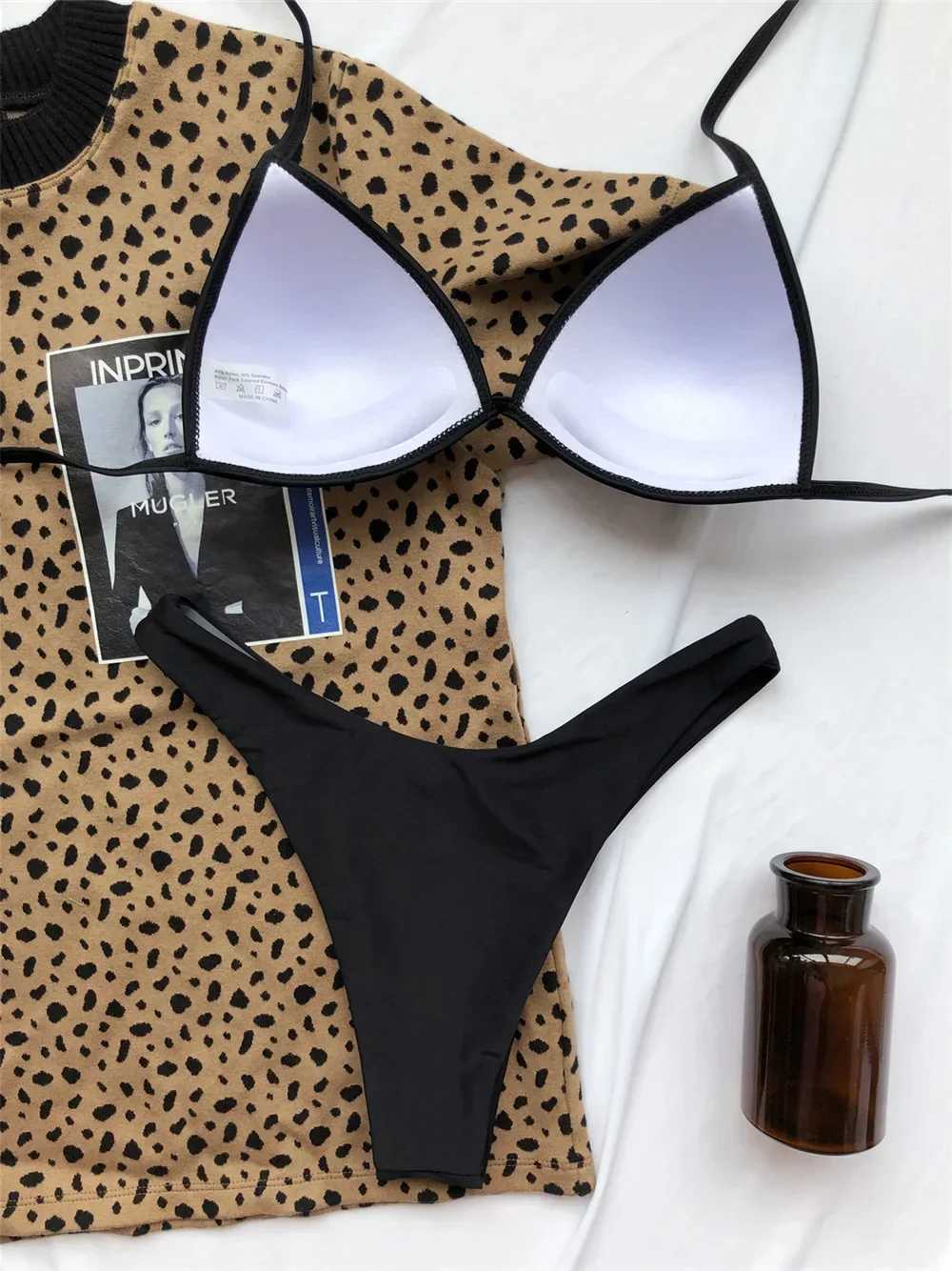 Black Bikini Push Up Swimsuit Trend Vacation Swimwear Pads Women Sexy String Beach Outfits Split Bathing Suits Micro Bikinis SetXJ250120