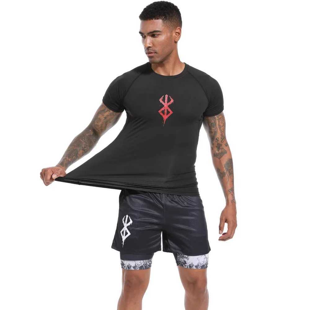 Anime Berserk Compression Set Fitness Suit for Men Quick Dry Compression Shirt+Gym Shorts Running Workout Summer Sportswear X2501291
