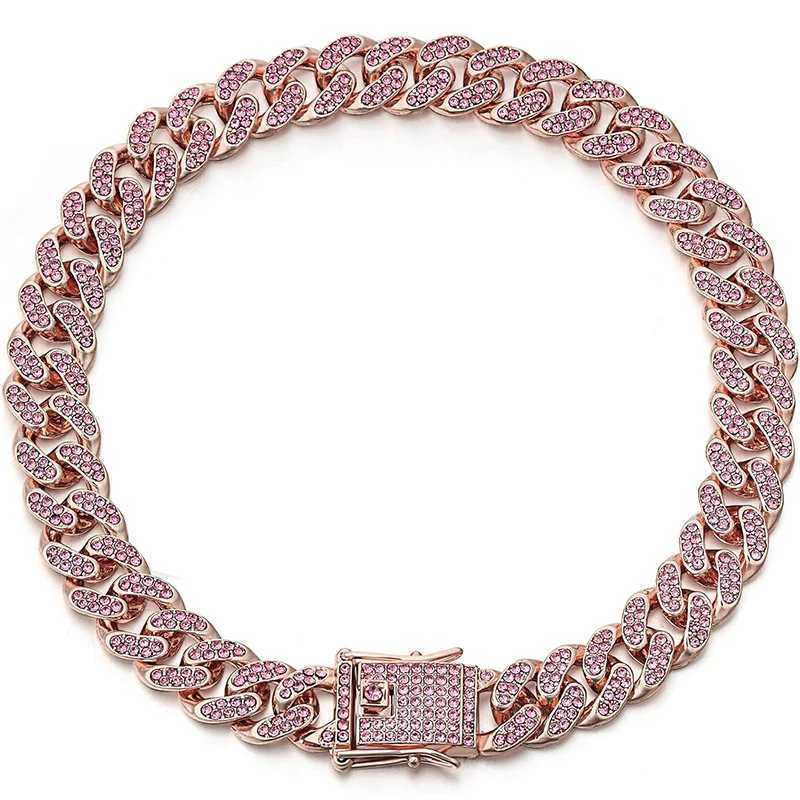 13MM Pink Diamond Personized Dog Collars for Small Medium Dogs Cat Gold Chain Cuban Collar with Design Secure Buckle X250129