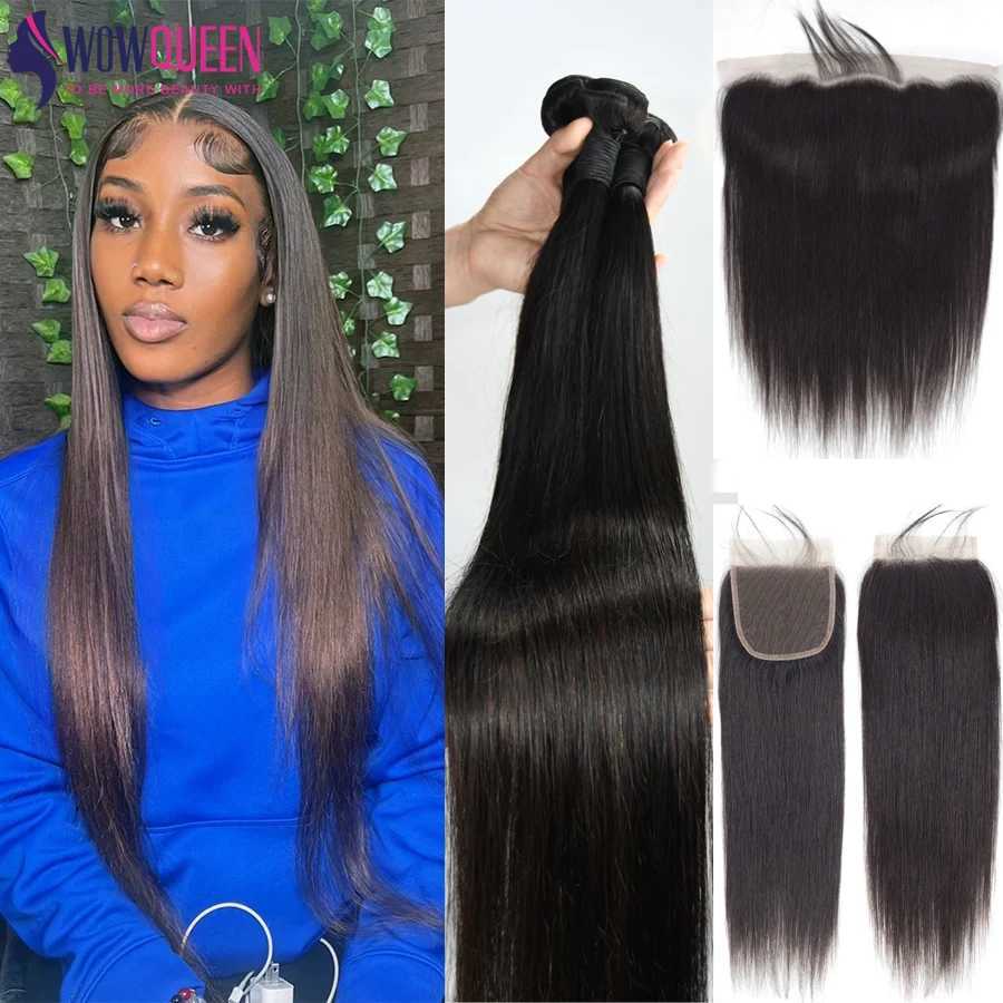 Straight Hair Bundles With Frontal 13X4 Human Hair Bundles With Clo 4x4 5x5 Brazilian 36 38 40 Inch Hair Weaving ExtensionsXJ250120