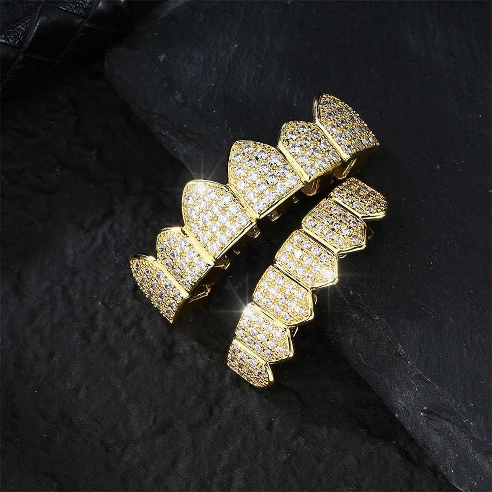 RACHELZ Full Iced Out CZ Stone Tooth Caps Braces For Women Men Jewelry Hip Hop Shiny Zircon Teeth Grillz Fangs CosplayXJ250114