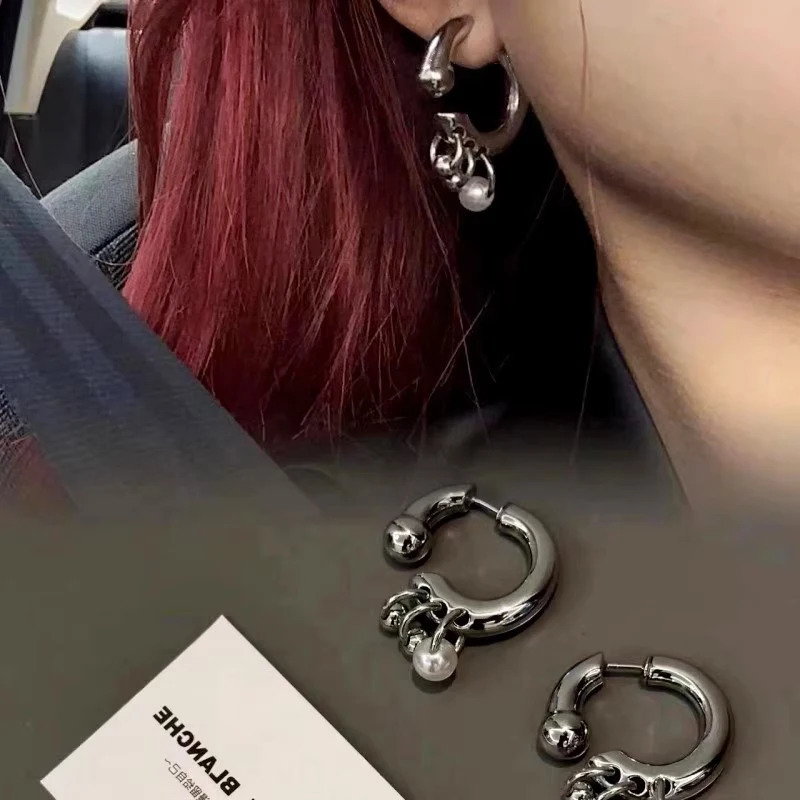 Trend Punk n Pearl Pendant Earrings for Women Men 2025 Before After Detachable Wearing Dangle Earring Fashion Jewelry Gift 250120