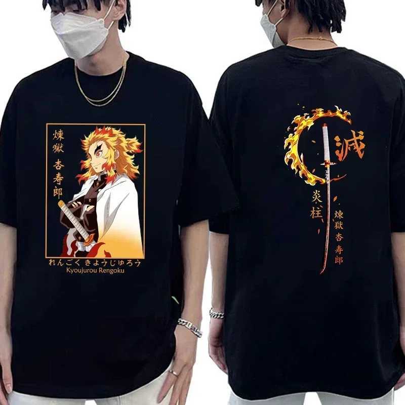 Mens Rengoku Kyoujurou Anime Print Short Sleeve T-shirt Casual Crew Neck Summer Unisex Top Oversized T Shirt Graphic T ShirtsXJ250117