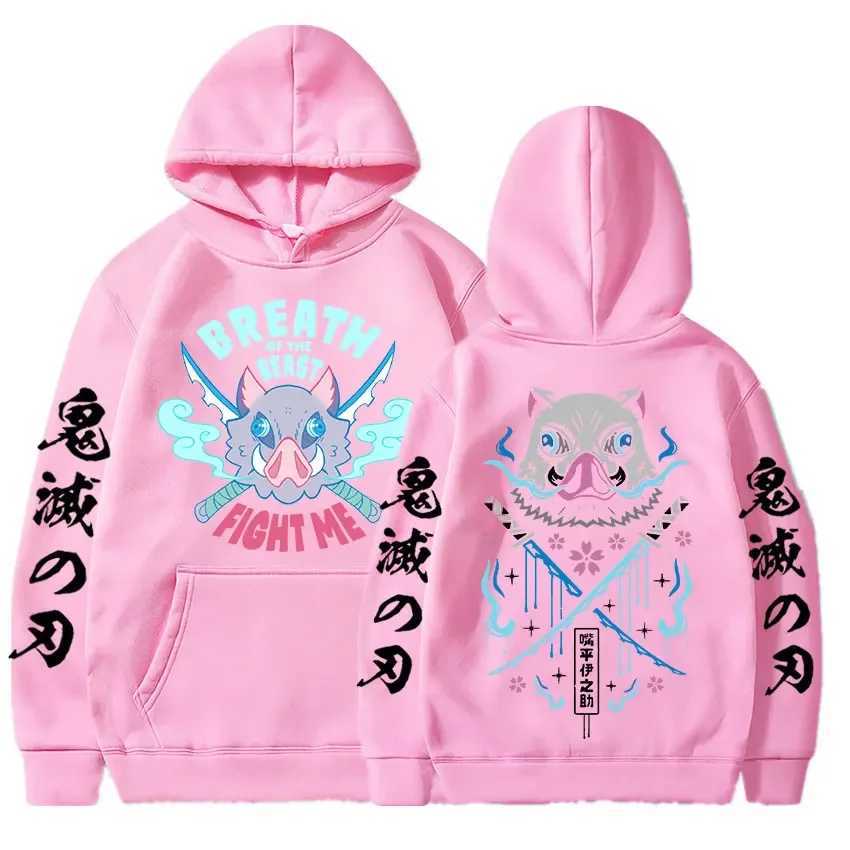 Anime Demon Slayer Hoodie Kimetsu No Yaiba Funny Fight Inosuke Hooded Sweatshirt Men Women Cotton Pullover Oversized StreetwearXJ2500118