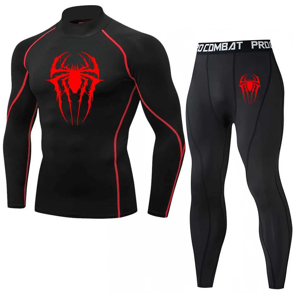 High Collar Mens Compression Sportswear Suit GYM Tight Sports Sets Workout Jogging MMA Fitness Tracksuit Two piece Sets X250129