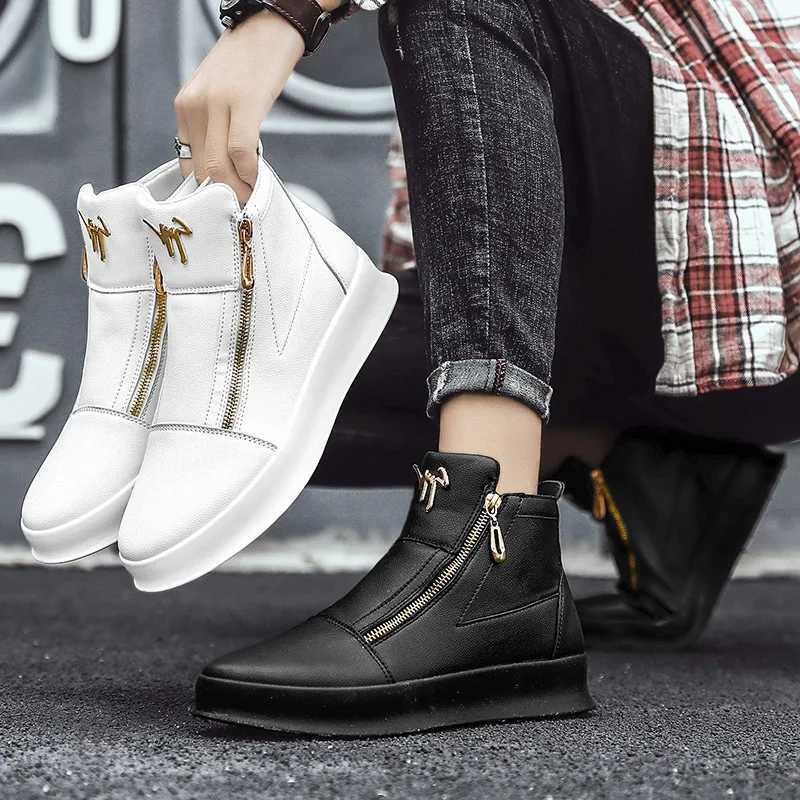 White Leather Boots Personality Metal Mens Shoes Personality Metal Mens Double Zipper Boots Fashion Casual Leather Shoes Male M250121