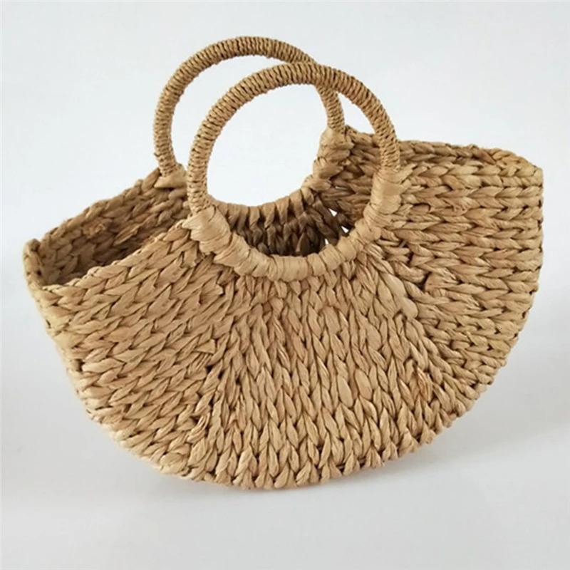 Women Straw Handbags Woman Handmade Woven Basket Rattan Handbag For Femme Ladies Simple All-Match Handbag 250120