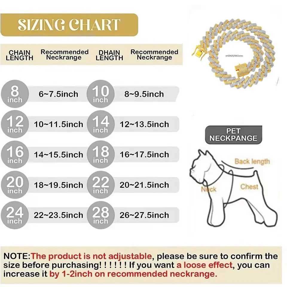 20mm Width Big Solid Metal Dog Chain Collar Diamond Shiny Cuban Link Necklace Cat Pet Crystal Jewelry 2tone Color X250129