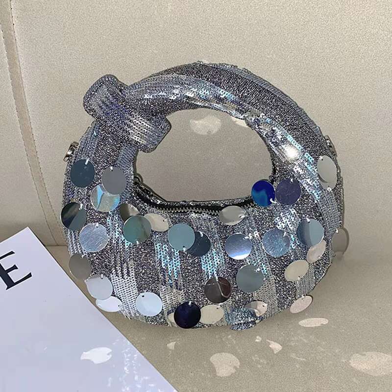 Mini Half Moon Evening Clutch Party Bags For Women Designer Handbag 2025 New In Fashion Sequins Chain Shoulder Crossbody