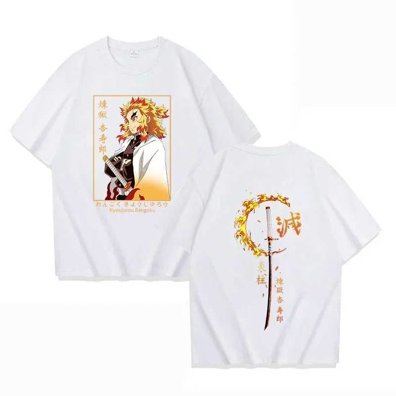 Mens Rengoku Kyoujurou Anime Print Short Sleeve T-shirt Casual Crew Neck Summer Unisex Top Oversized T Shirt Graphic T ShirtsXJ250117
