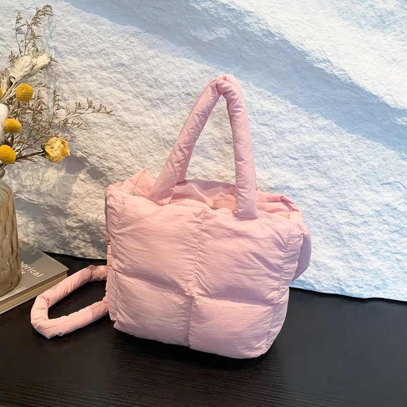 Puffer Tote Bags for Women Quilted Shoulder Bag Soft Cotton Down Padded Handbag Purse Lightweight Female Pillow Shopper Bag 250113