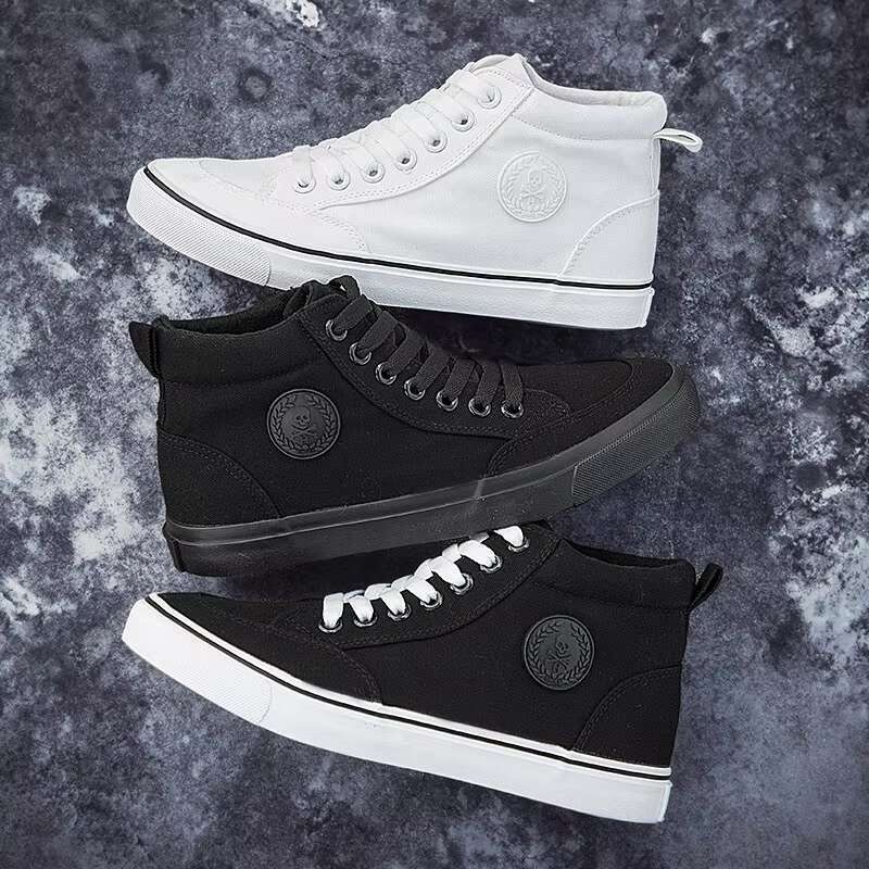 New Arrival Summer Fashion Men Flats All White Red Casual Mens Canvas Lace-Up High Top Black Shoes