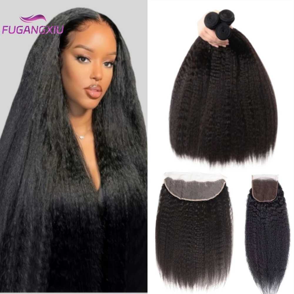 12A Raw Indian Kinky Straight 3 Bundles With Clo Human Hair Bundles With HD Frontal Yaki Straight Weave Bundles With FrontalXJ250120