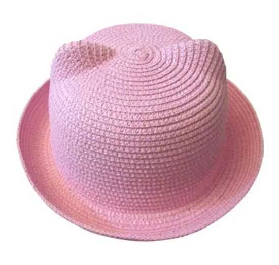 Mistdawn Cute Children Boys Girls Straw Hat Cats ears (Steamed cat-ear shaped bread) Devil Horn Bowling Derby Hat Summer Beach Sunhat M250121