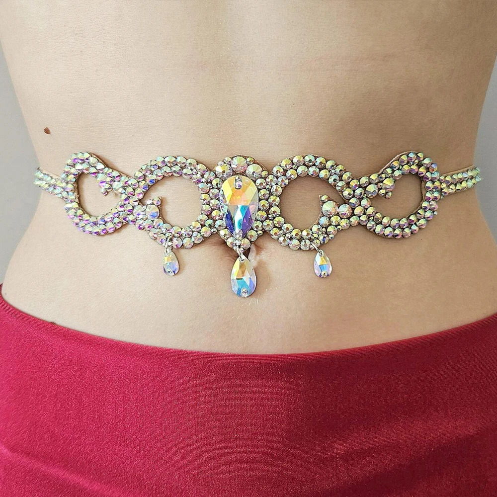 Stonefans Hollow Ballroom Belt Chain for Women Belly Dance Accessories Sexy Waist Water Drop Crystal Body Jewelry Dress Clothing 250117