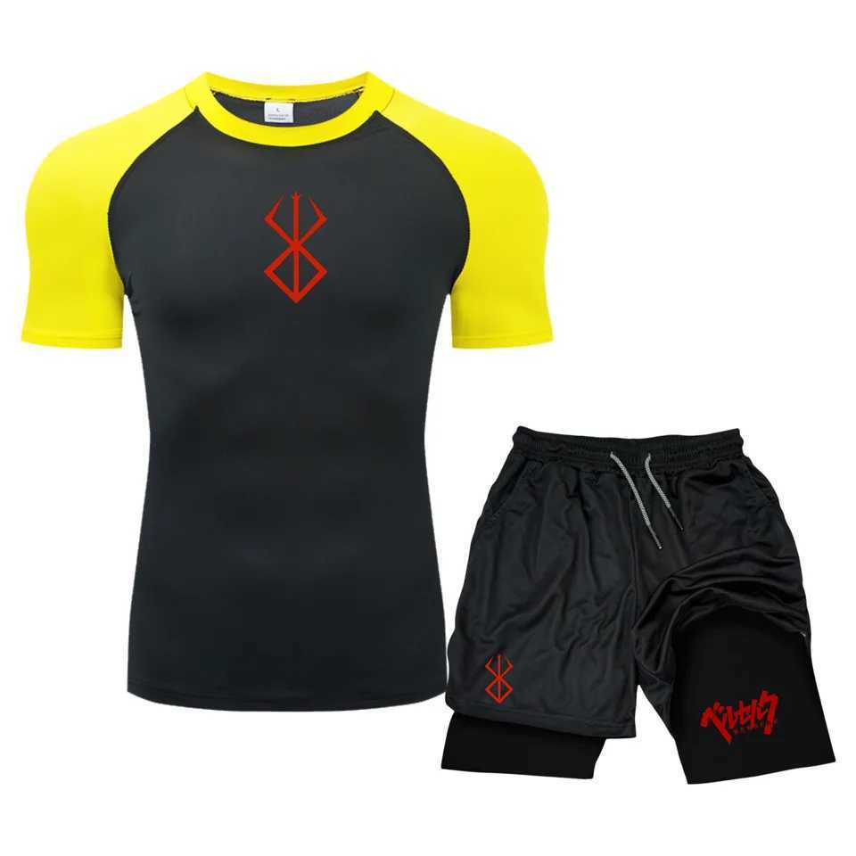 Mens Compression Sportswear Suit Gym Short Sleeved T-Shirt Sports Set Goku 2Pcs Workout Jogging Shorts 2 in 1 Fitness Tracksuit X250129