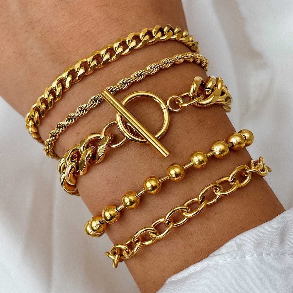 Stainless Steel Bracelets Set 5 Pcs Fashion Luxurious Unusual Non-fading High-quality Bracelet Set For Wen Jewelry Party Gift X250129