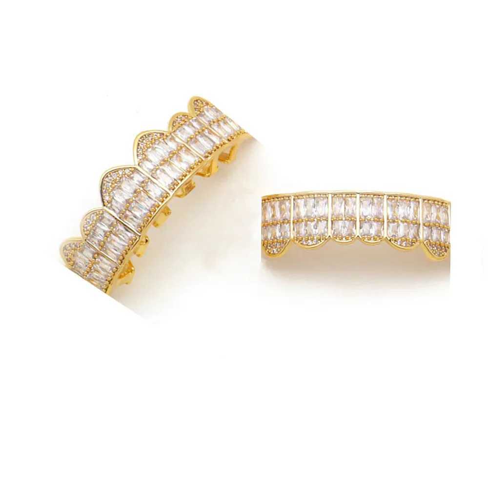 Hip Hop Full CZ Iced Out Teeth Grillz Caps Bling Cubic Zircon Micro Pave Top Bottom Charm Grills Set For Men Women JewelryXJ250114