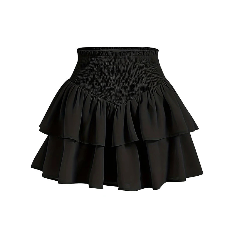 Elastic Waist Black Mini Kawaii Skirt Japanese Style School Y2k Aesthetic Ruffles Short Women Streetwear Traf 250121