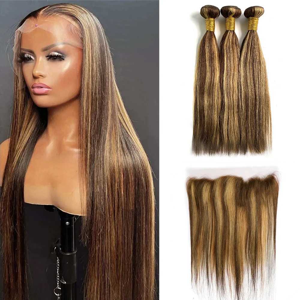 P4/27 Highlight Bundles With Clo Frontal 13x4 Straight Brazilian Human Hair Bundle With Frontal Ombre Blonde Hair ExtensionsXJ250120