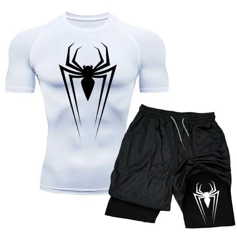 Mens Compression Set Short Sleeve Boxing Sport Gym Top+Workout Shorts Double Layer Quick Drying Breathble Tight Rashguard Suit X250129