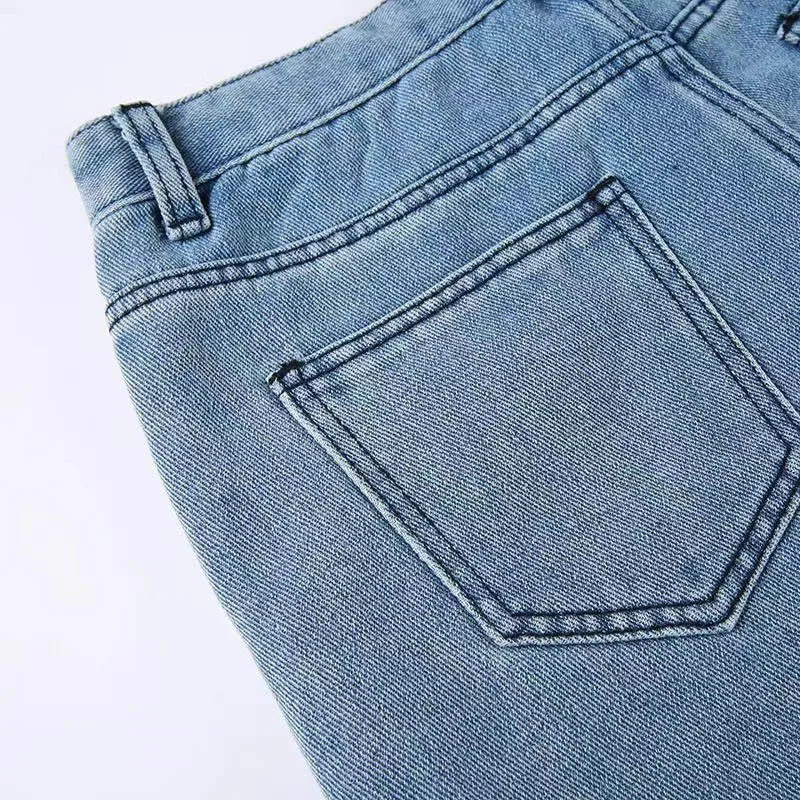 European and American Mens Street Fashion Loose Shorts Five-pointed Star Pattern Mid Waist Baggy Jeans Straight Pants 250109