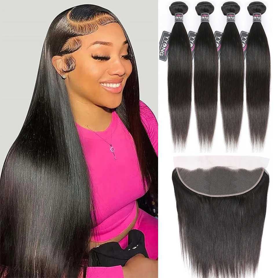 YYong Brazilian Straight Hair 4 Bundles With Frontal Remy Human Hair 13x4 Ear to Ear Lace Frontal Clo With BundlesXJ250120
