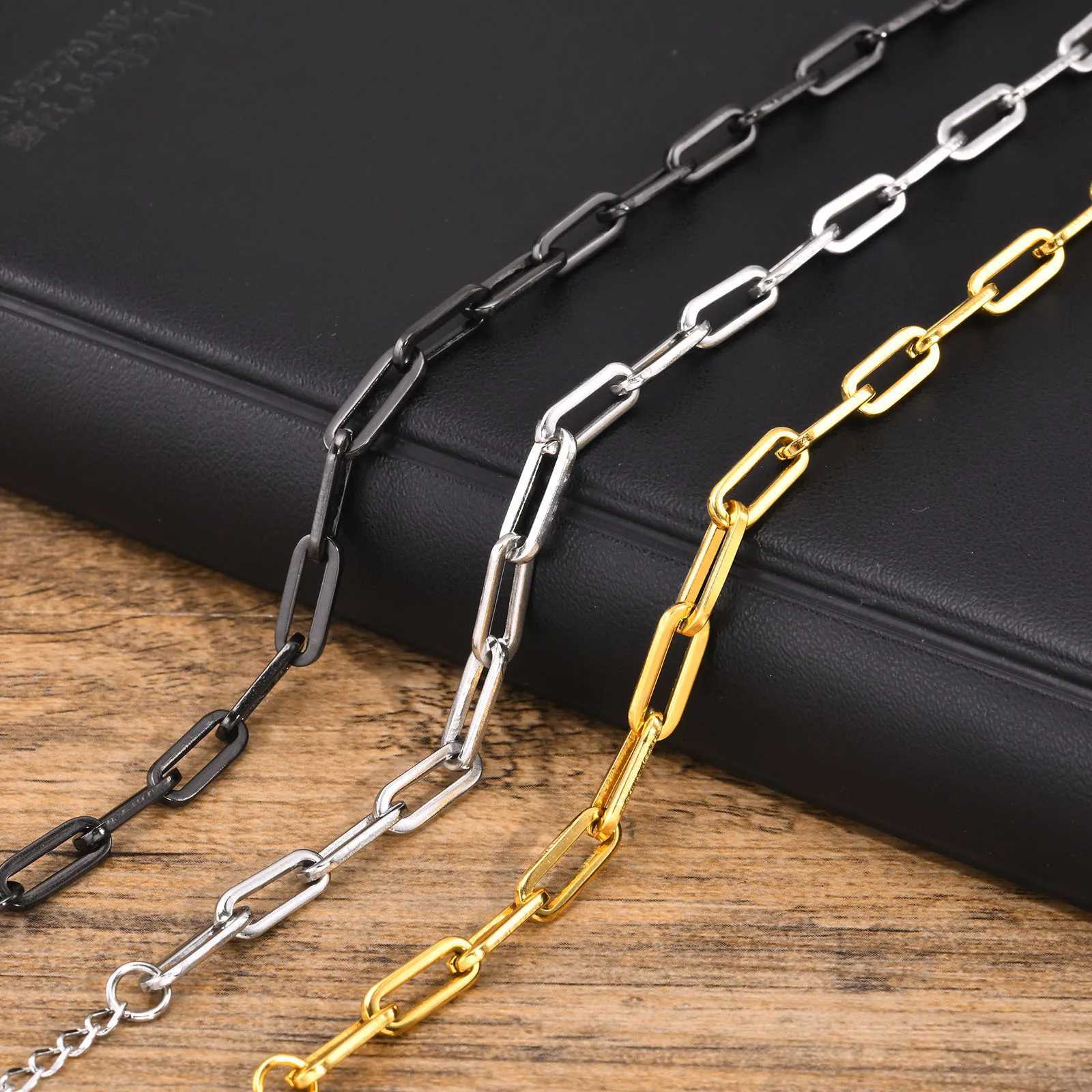 Minimalist 5mm Wide Rectangle Paperclip Chain Bracelets for MenWaterproof Stainless Steel Links WristbandLength Adjustable X250129