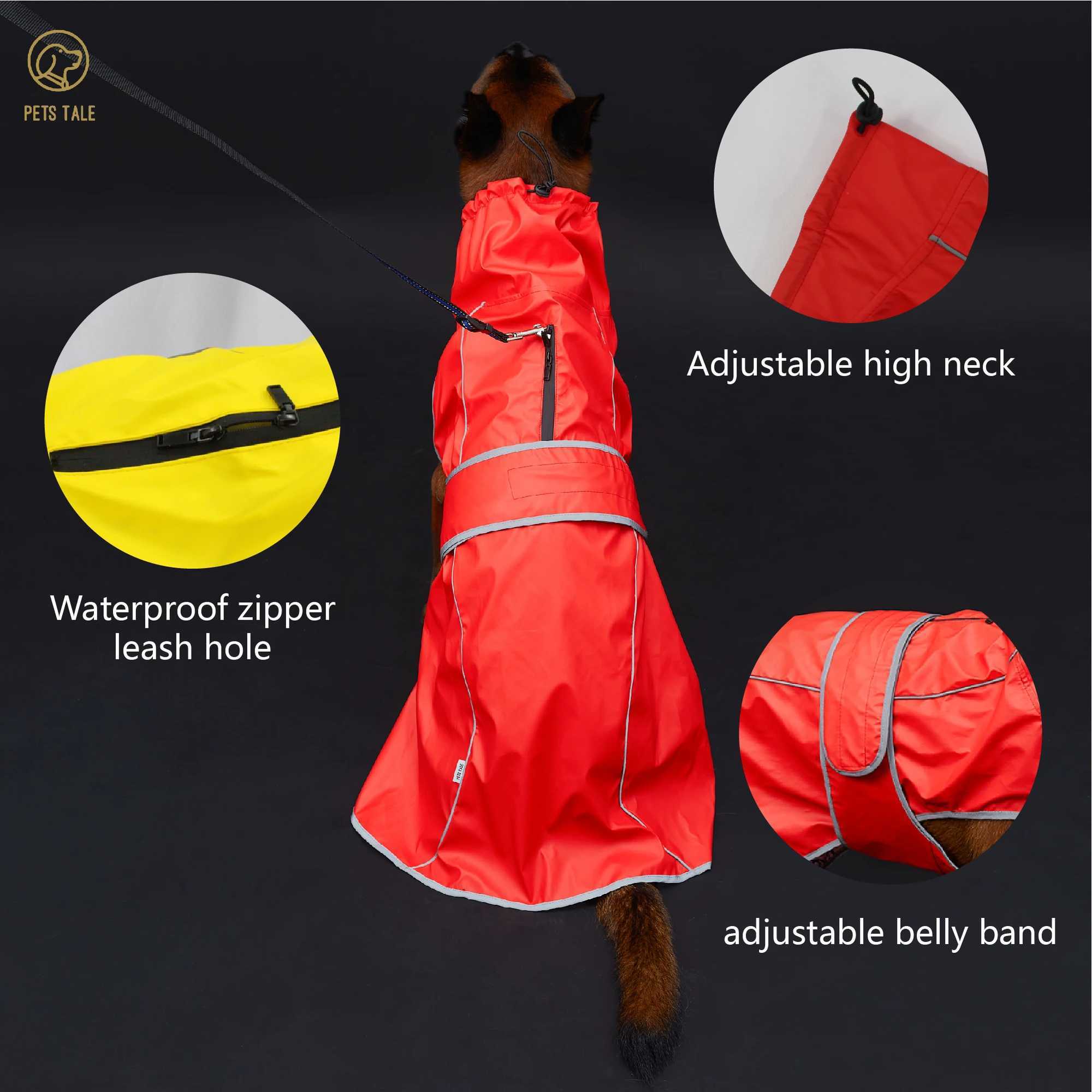 Waterproof Dog Raincoat with Reflective Strips and Adjustable Hood - Red Yellow Navy BlueXJ250121