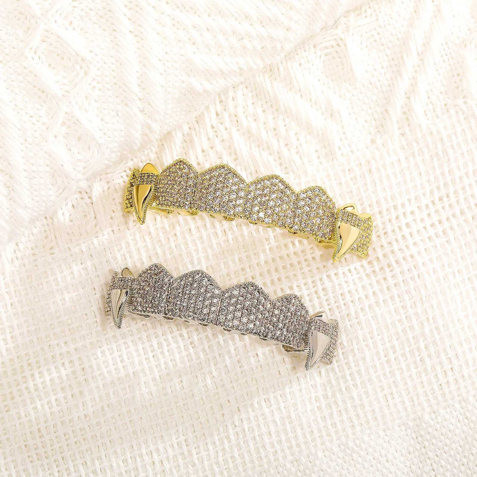 Gold Plated Iced Out Micro Pave Teeth Grillz For Men AAA Cubic Zirconia Grills Set Man Women Dental Jewelry GiftsXJ250114