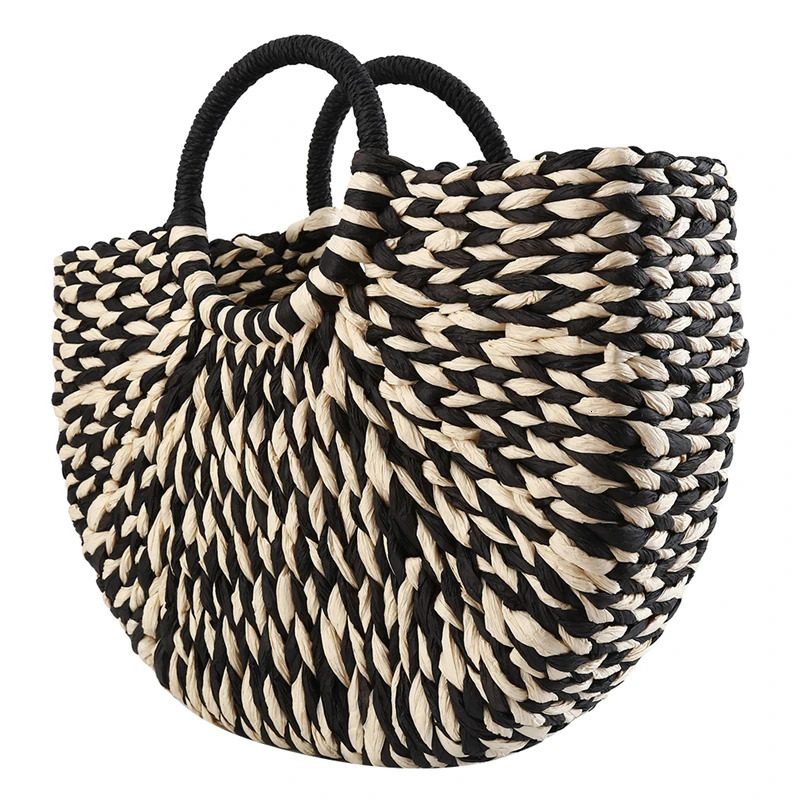Women Straw Handbags Woman Handmade Woven Basket Rattan Handbag For Femme Ladies Simple All-Match Handbag 250120