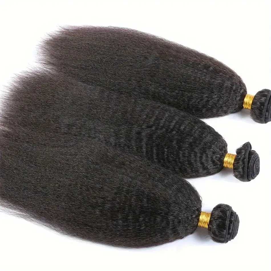 Brazilian Kinky Straight Hair Bundles With Clo Ear to Ear Coarse Yaki Bundles With Frontal Clo Remy Human Hair ExtensionXJ250120