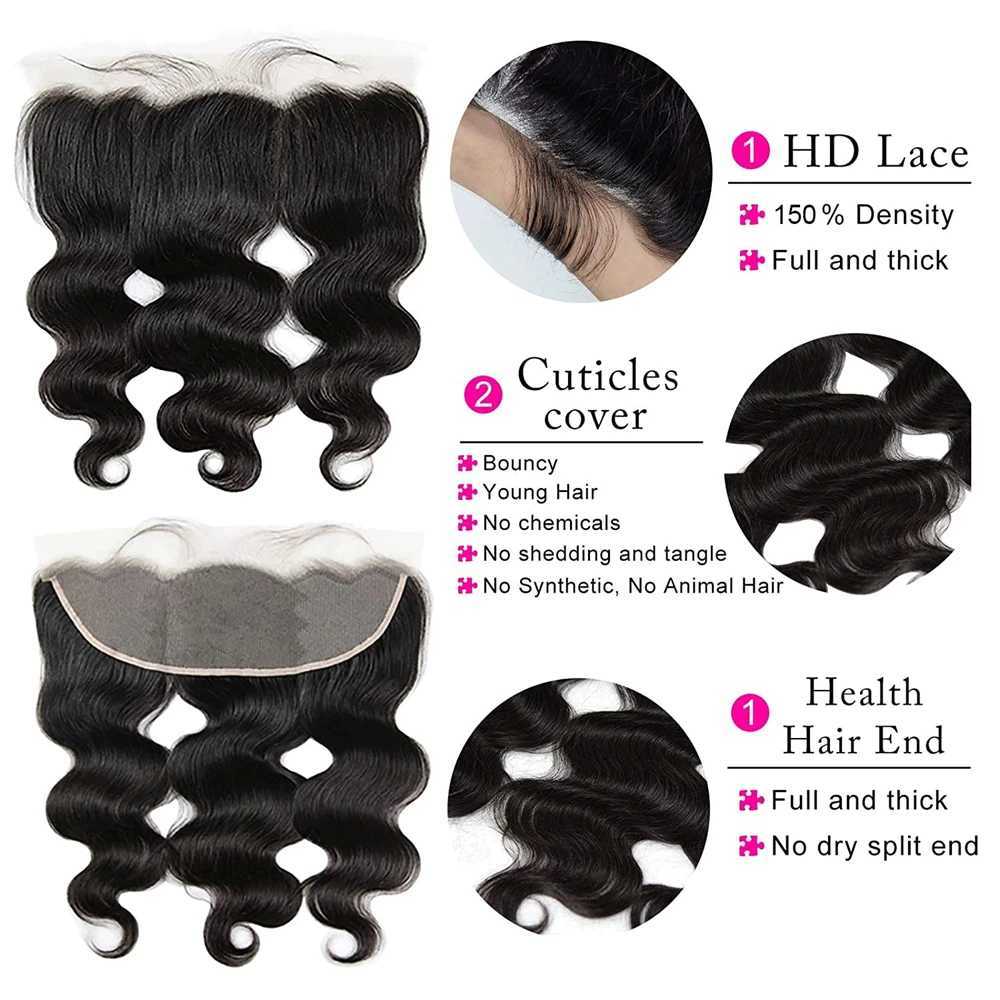 Loose Body Wave 30 Inch Brazilian Human Hair Weave Bundles With 13x4 Lace Frontal Human Hair Bundles Raw Hair Extensions TissageXJ250120