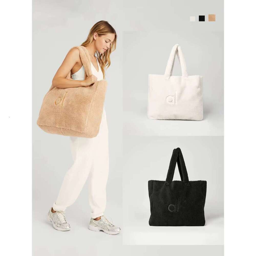 Hot Women Foxy Sherpa Tote Letter Plush Handbag Winter Fluffy Clutch Strap Large Capacity Storage Shoulder Bag Sports Travel Bag