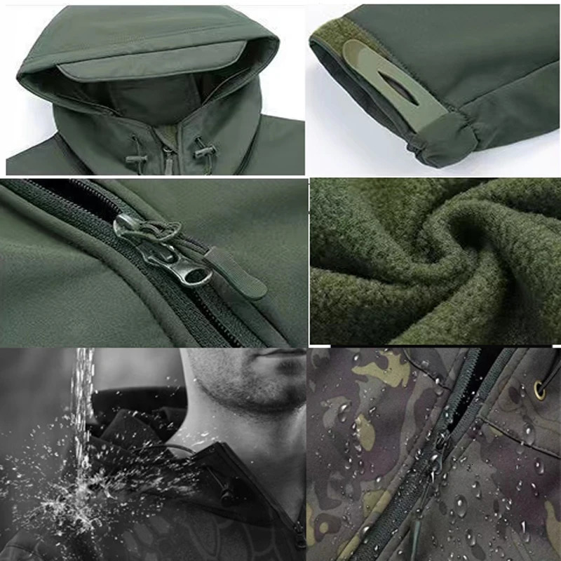 Mens Winter Autumn Warm Softshell Fleece Hood Cargo Jackets Camping Hiking Climbing Hunting Fishing Outdoor Windproof M5XL 250122