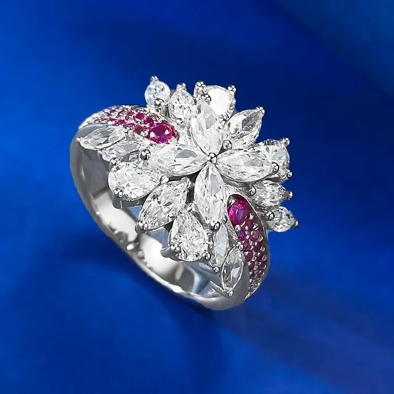 SpringLady 925 Silver Rainbow Bridge Brocade Cluster Diamond Ring Womens High Carbon Diamond Personalized Fashion Ring 250121
