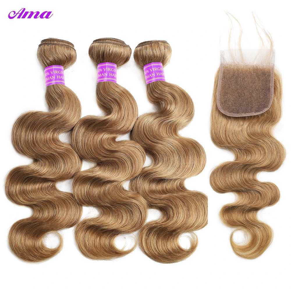 #27 Honey Blonde Bundles With Clo 5x5 4x4 Inch Body Wave Bundles With Clo 100% Human Hair Bundles with Clo Free PartXJ250120