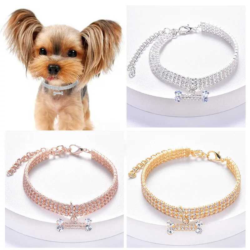 Adjustable Pet Necklace Cat Dog Crystal Collar Rhinestone Bone Pendant Puppy Luxury Fashion Beauty Dress Up Dog Accessories X250129
