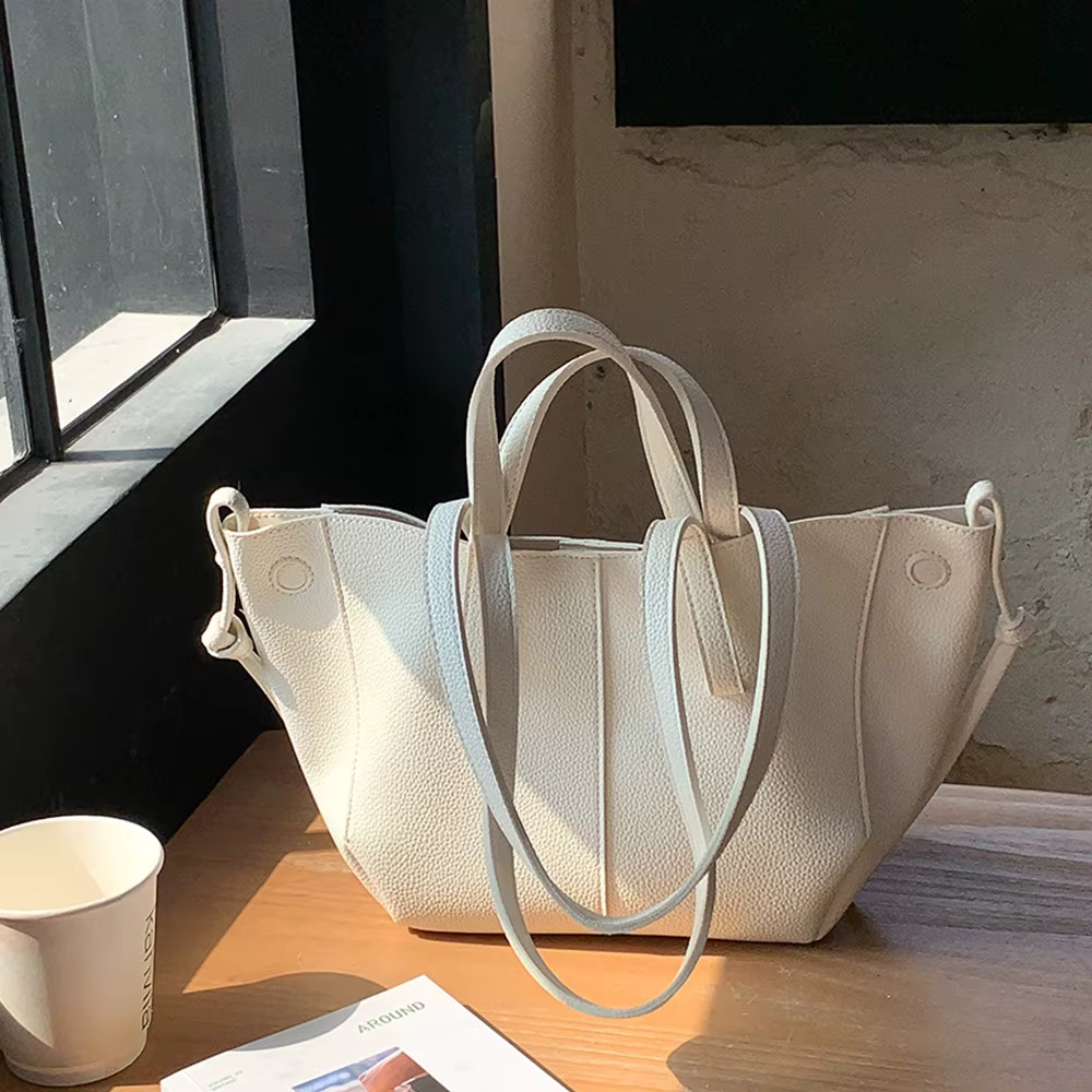 Large Soft PU Leather Handbags Lichee Pattern Shoulder Designer Tote Bags For Women 2024 Quilted Shopper Bucket Bag