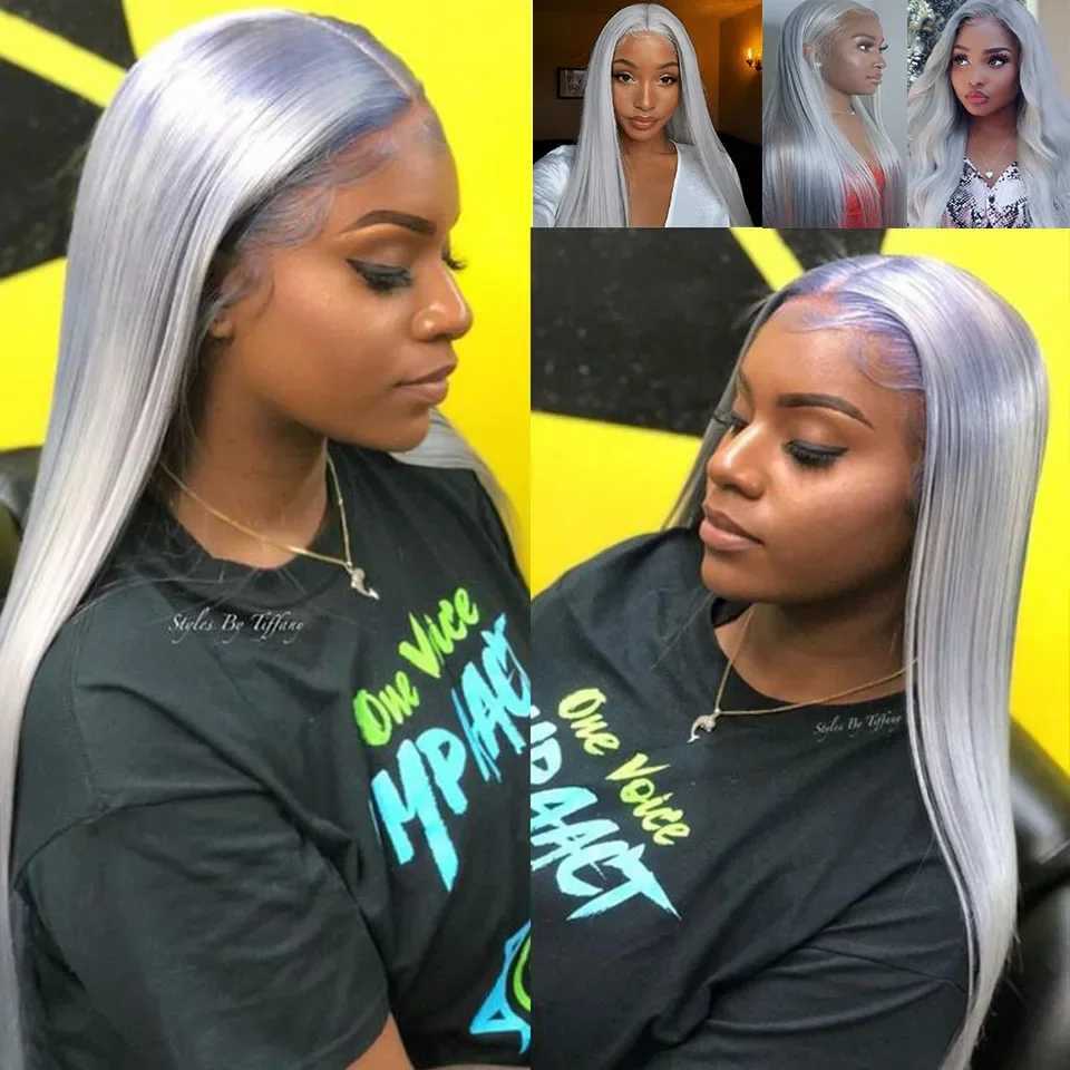 10-30 Colored Sliver Grey Straight Human Hair Bundles With Clo Frontal 100% Unprocessed Virgin 3/4 Bundles With CloXJ250120