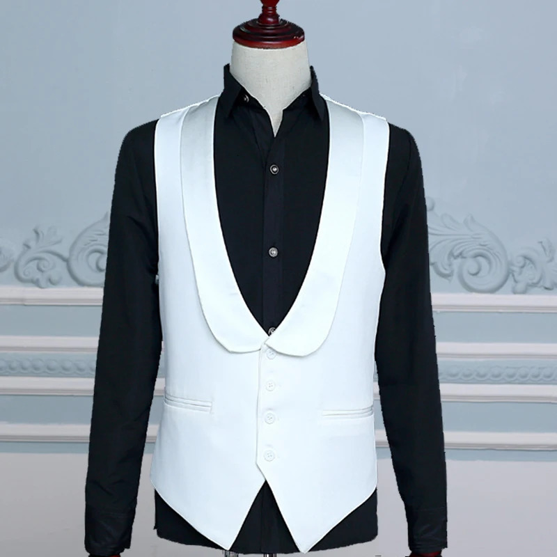 Fashion Shawl Lapel Vest for Wedding Tuxedo Suits Mens White Black Formal Waistcoat Party Stage Performance Suit 250114
