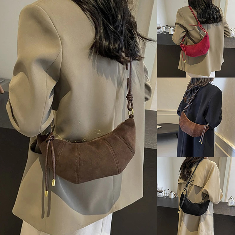 Korean suede shoulder bag solid color simple and fashionable cross shaped bag soft Western zipper handbag 250109