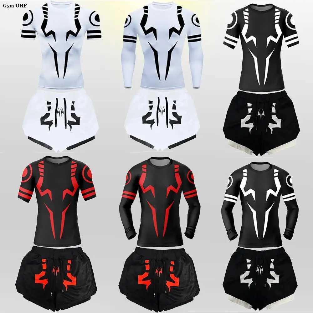 Jujutsu Kaisen anime compression T-shirt mens 2-in-1 shorts sports running jogging gym track and field clothing mens Rashgard MMA X250129