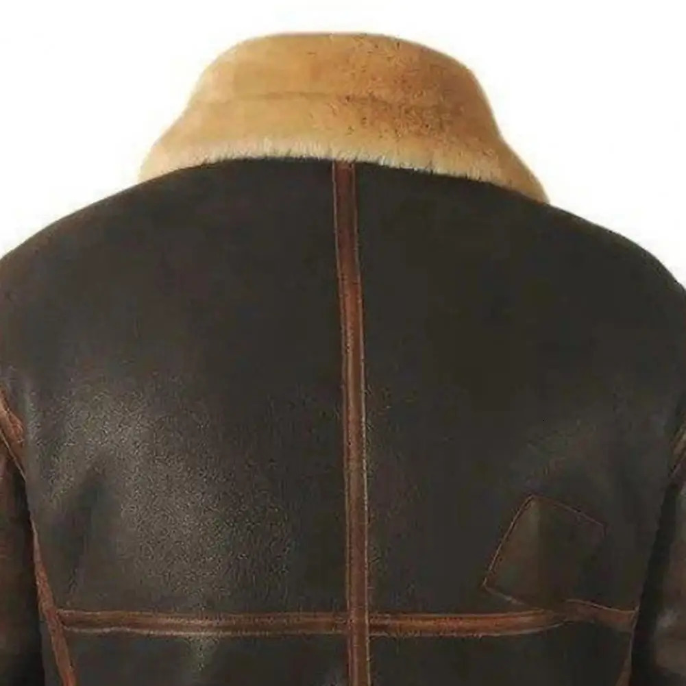 Autumn Winter Men Coat Plush Zipper Closure Long Sleeve Turndown Collar Jackets Faux Leather Coldproof Outwear For Daily Wear 250120