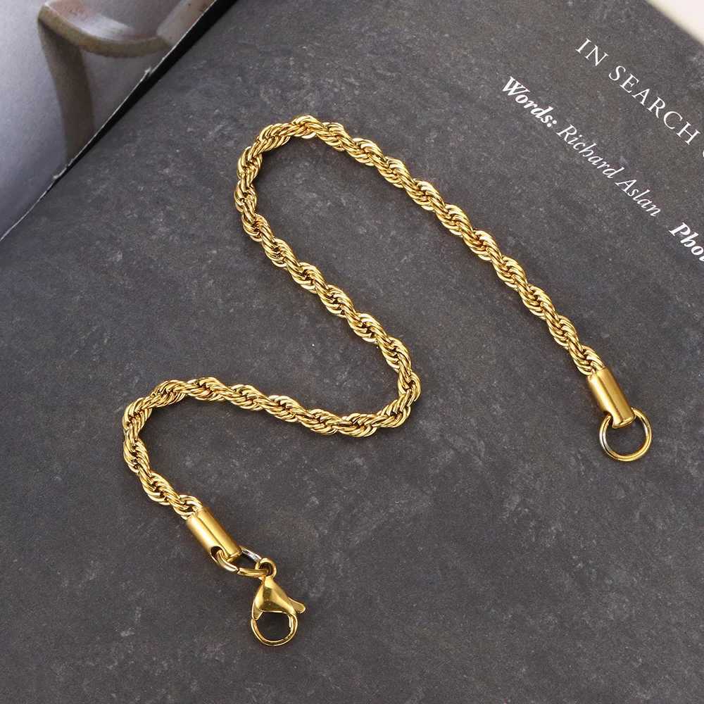 Stainless Steel Rope Chain Bracelet Wine Bangle Gold Color Minimalist m 4mm Hand Accessories Trend ie Jewelry Fem C048 X250129